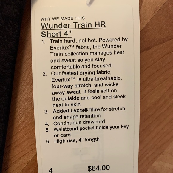 NWT Lululemon Wunder Under Train High Rise Short 4” in Blaze Black. Size 4 - Picture 6 of 8